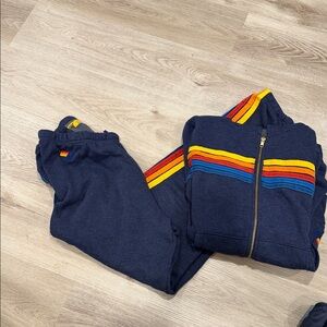 Aviator Nation Navy Sweatpants with Rainbow Stripes